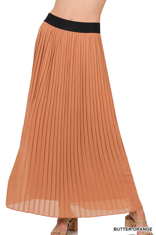 Woven Chiffon High Waist Pleated Skirt