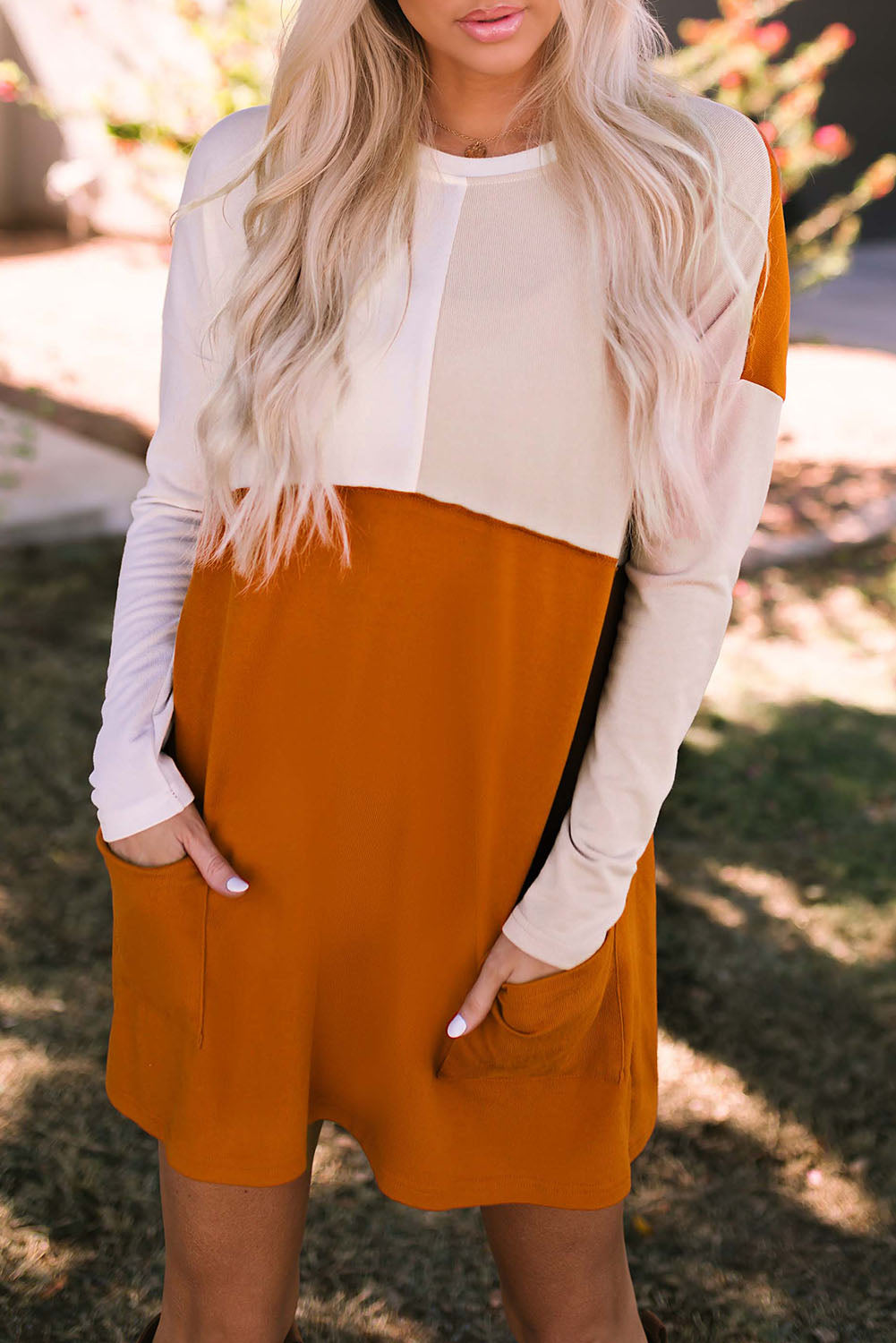 Color Block Long Top/Dress with Pockets