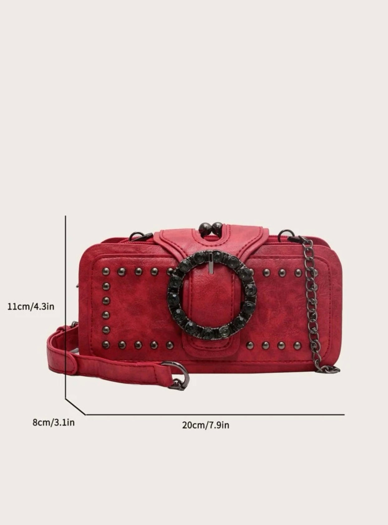 Mini  Studded & Buckle Square Clutch-Red