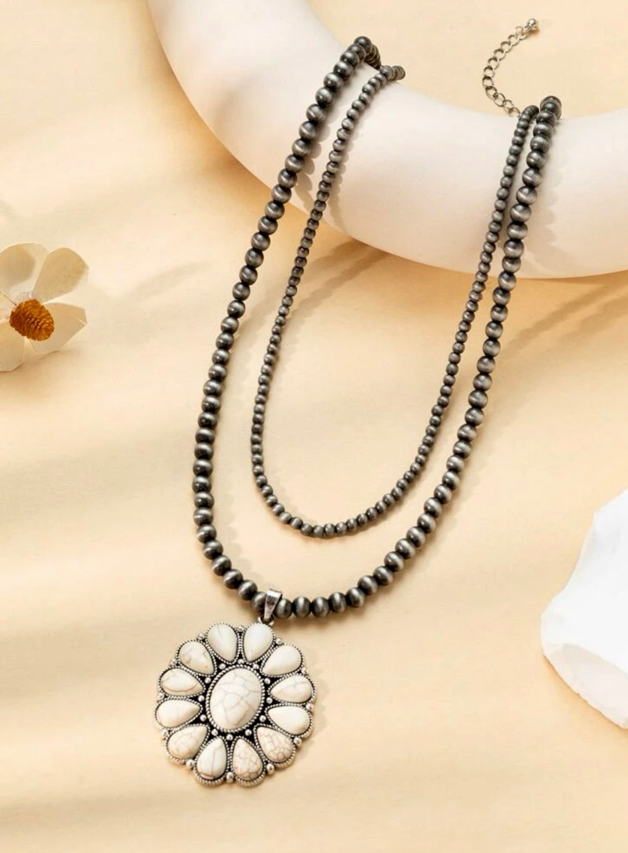 Flower Charm Beaded Necklace