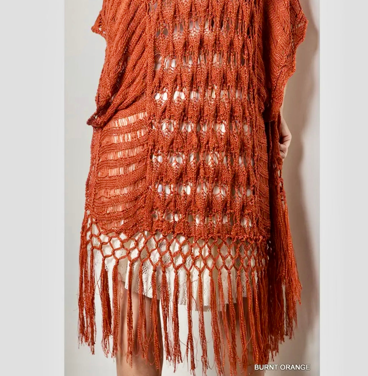 Boho Fringe Open Knit Sweater