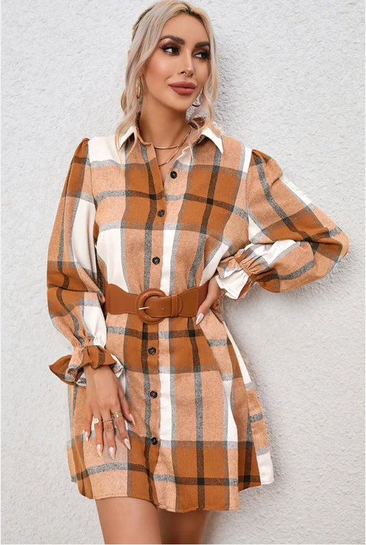 Plaid Pattern Collered Tunic/Dress