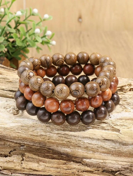 3 Pc Wood Beaded Bracelet