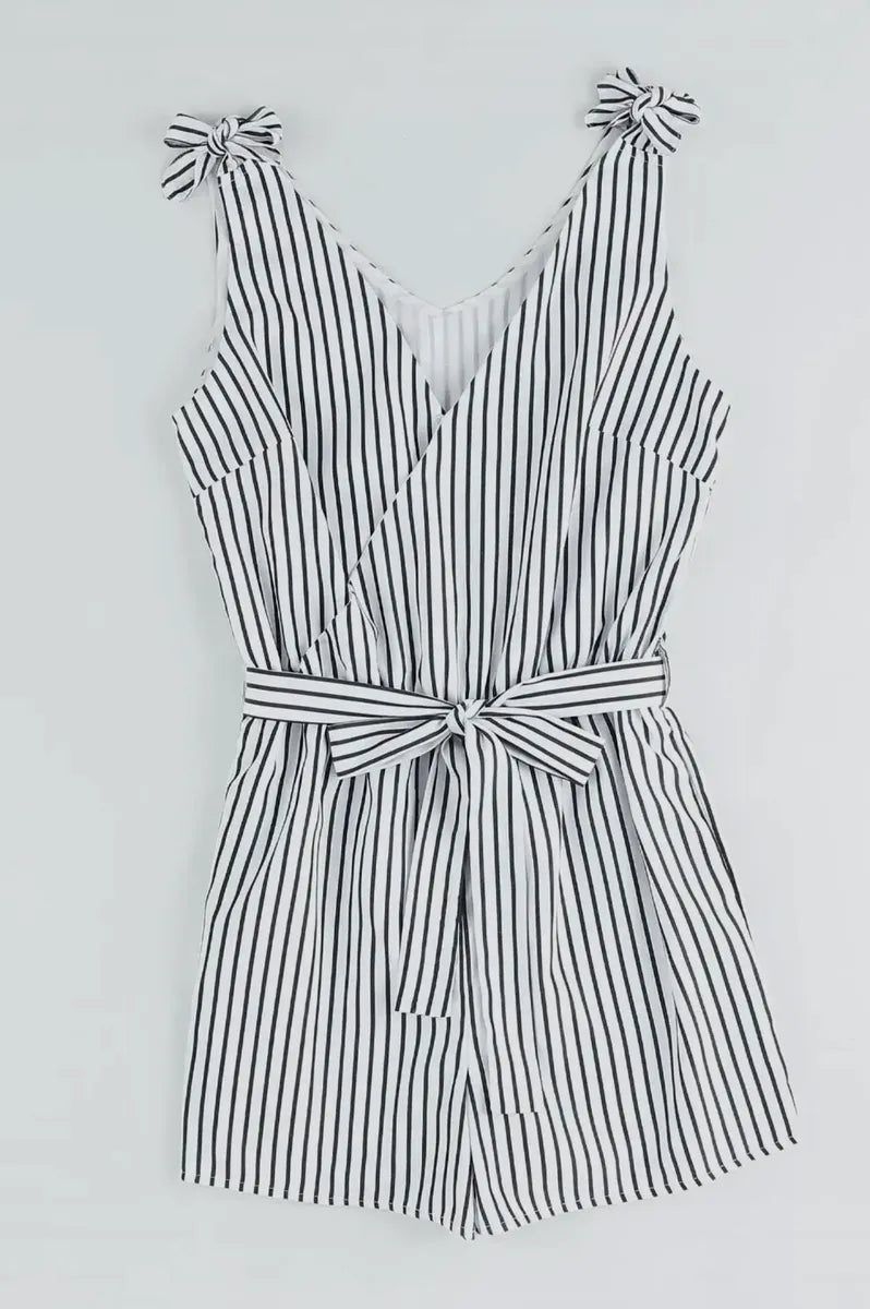 V Neck Stripped Romper