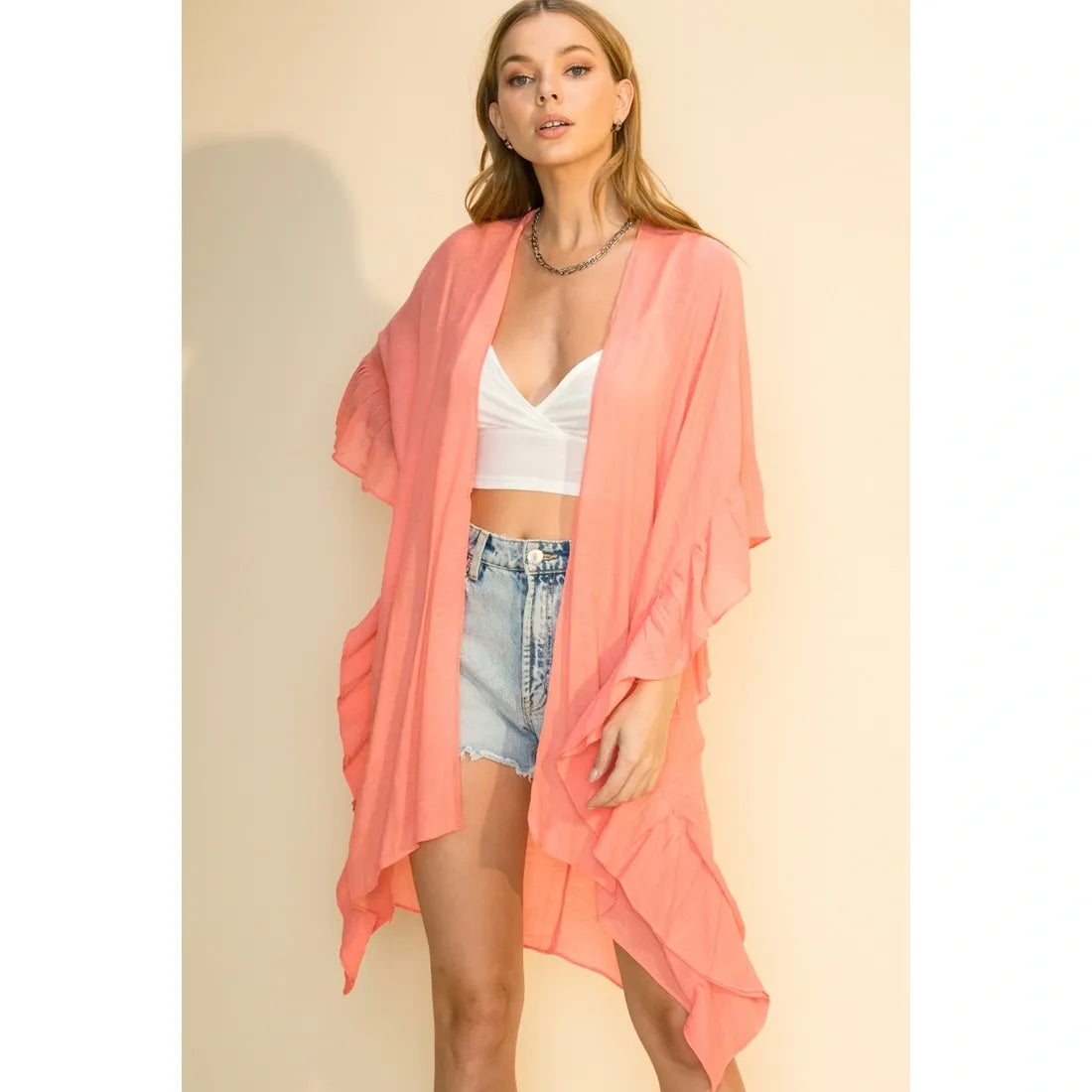 Open Front Coral Kimono