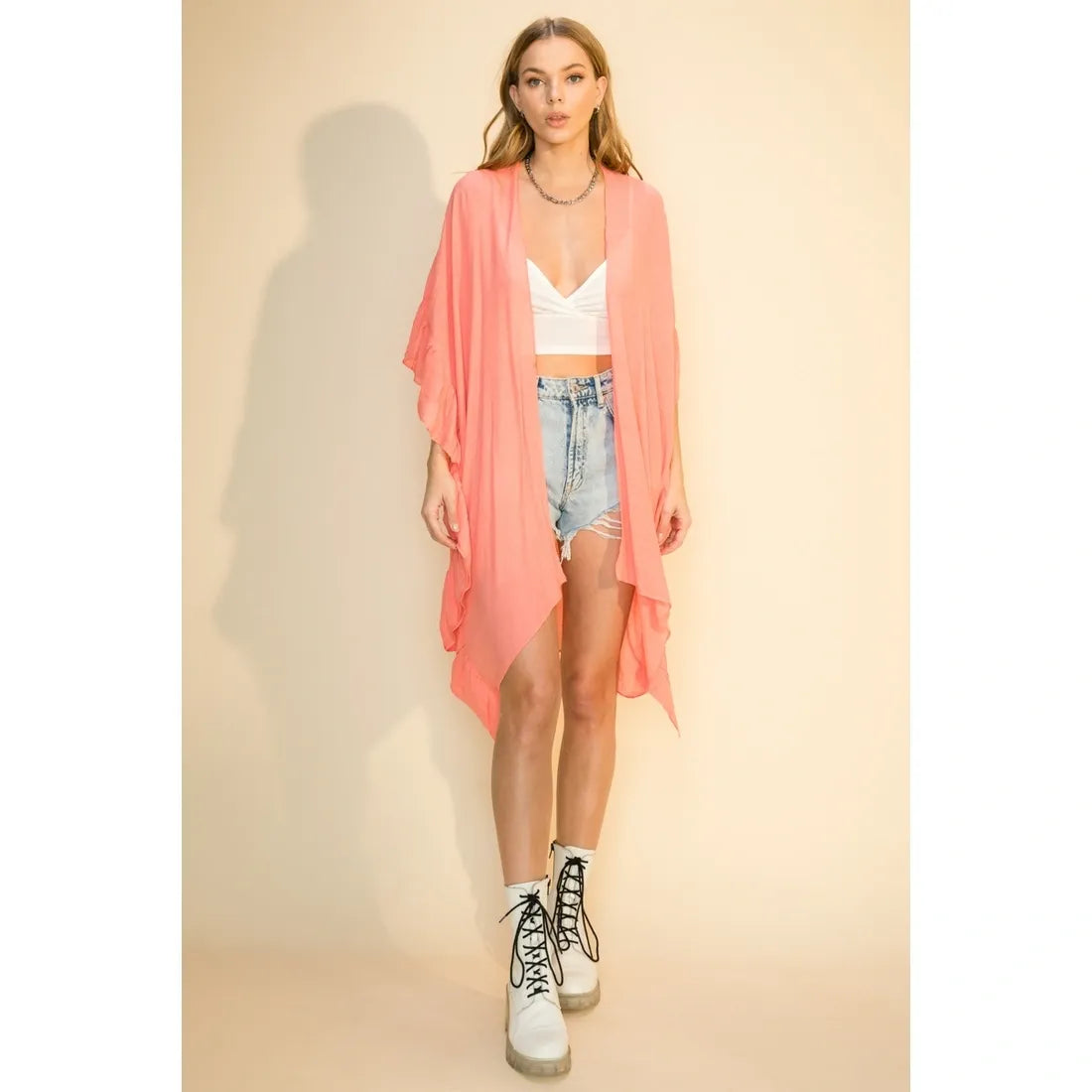 Open Front Coral Kimono