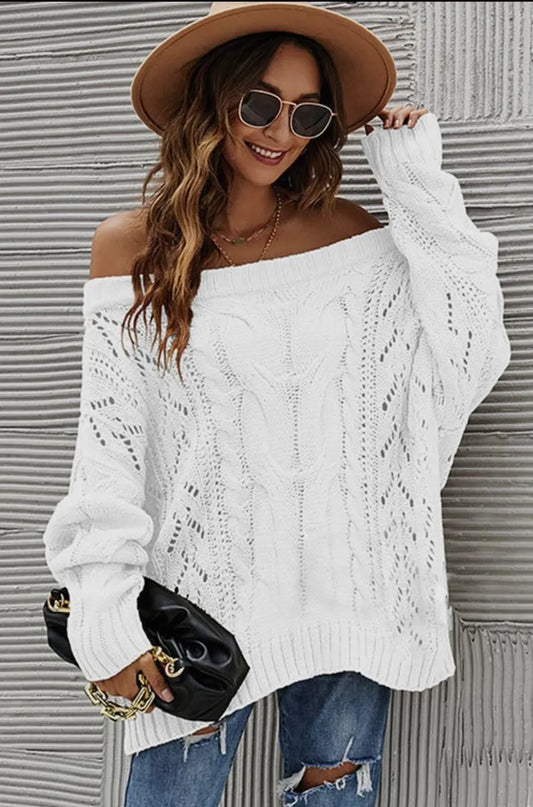 Off the Shoulder Cable Knit Sweater