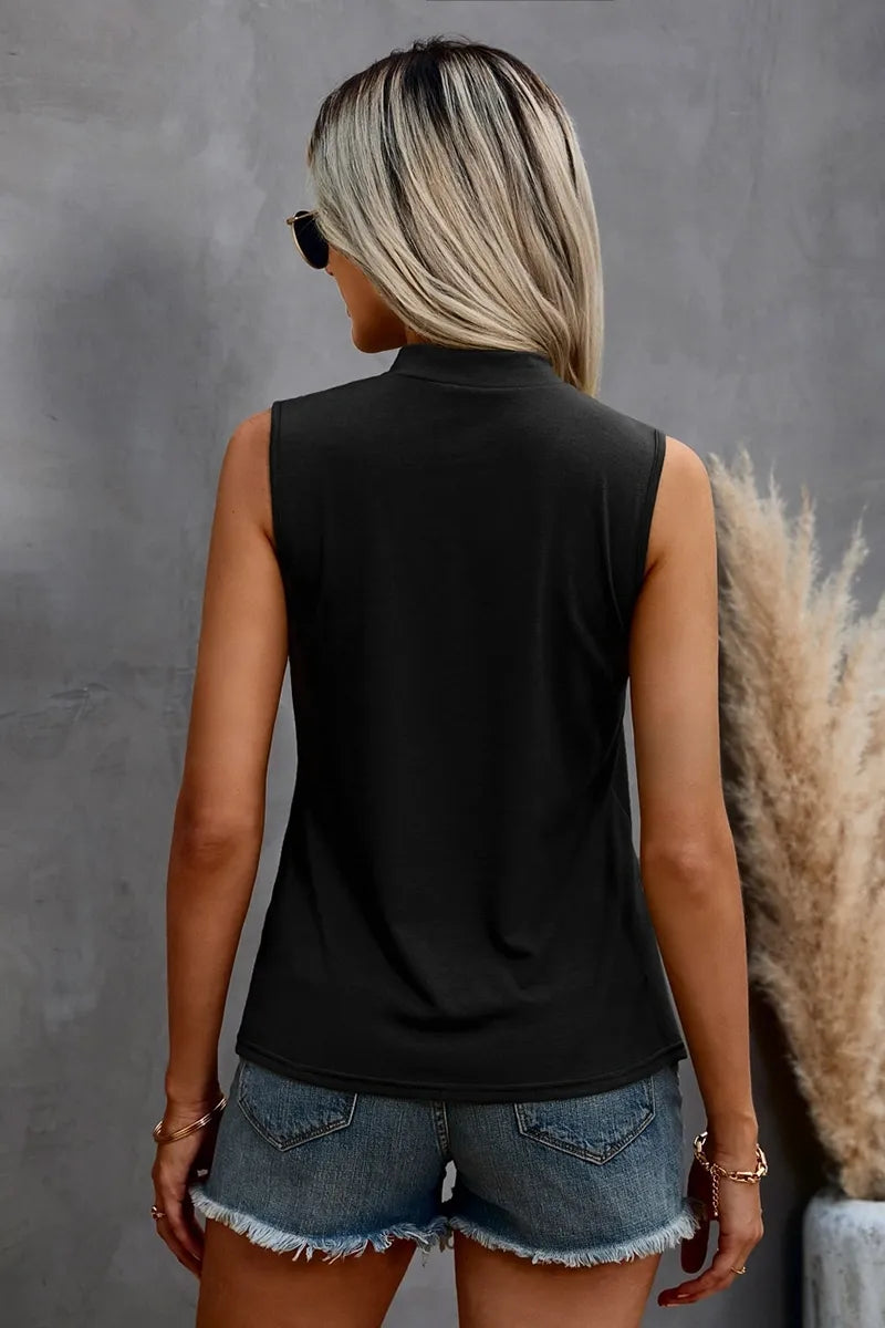 Mock Neck Cutout Top