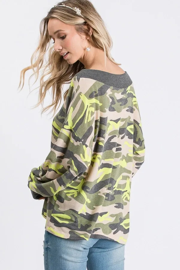 V Neck Camo Top