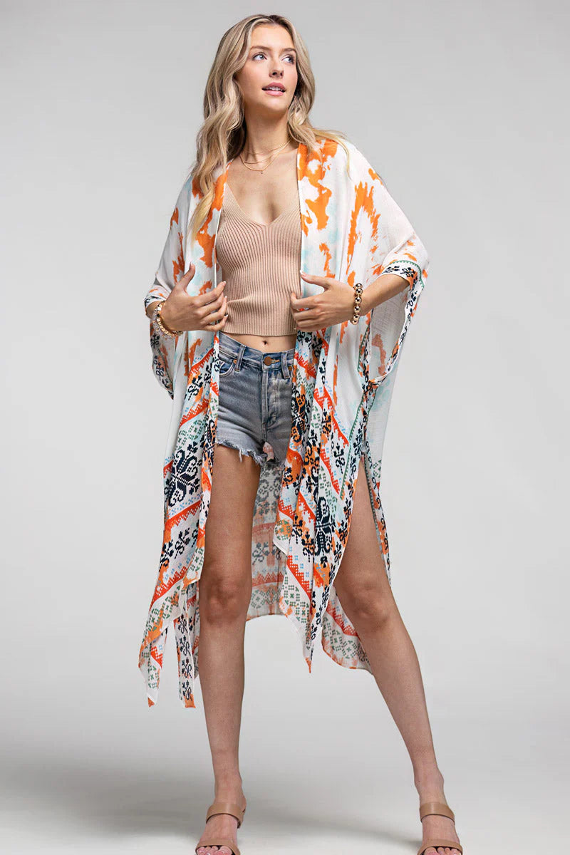 Tie Dye with Ethnic Border Motif Kimono