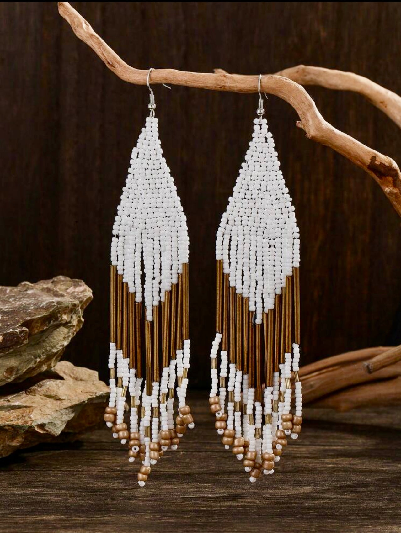 Boho Style Drop Earrings- White