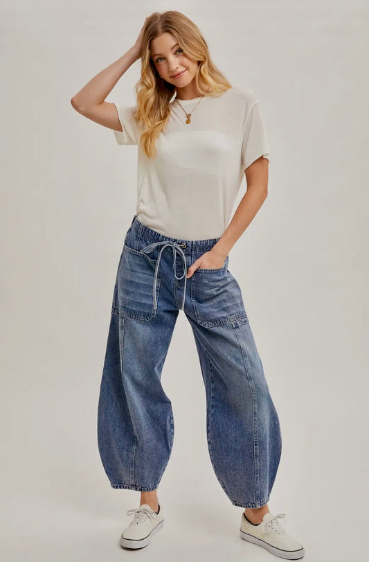 Denim Mid-Waist Barrel Jeans