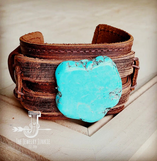 Turquoise Stone Leather Cuff Bracelet